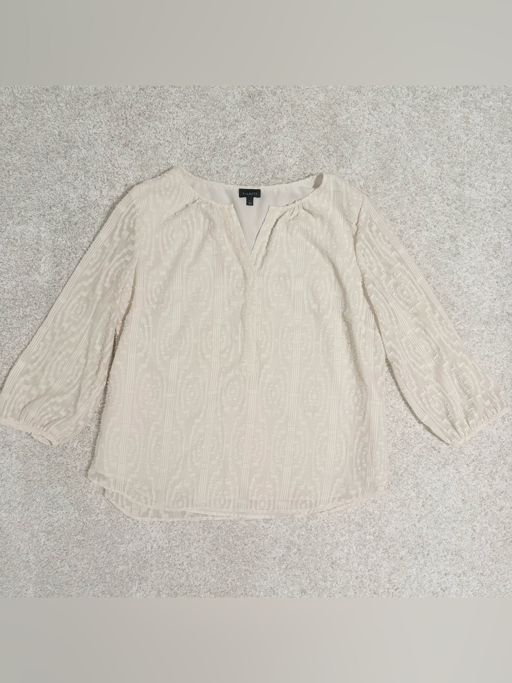 Talbots Cream Textured Split-Neck Blouse Size Large